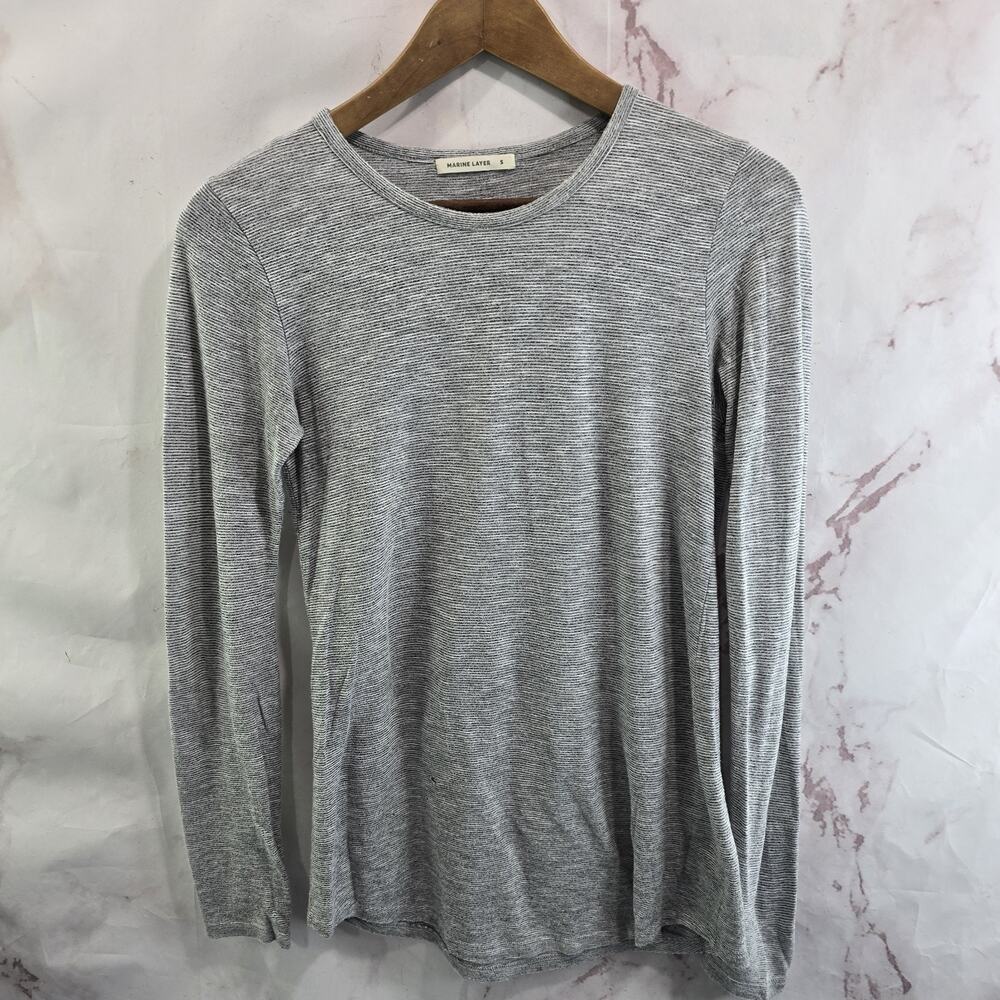 Marine Layer T Shirt Womens Small Gray Long Sleeve Striped Crew Lightweight
